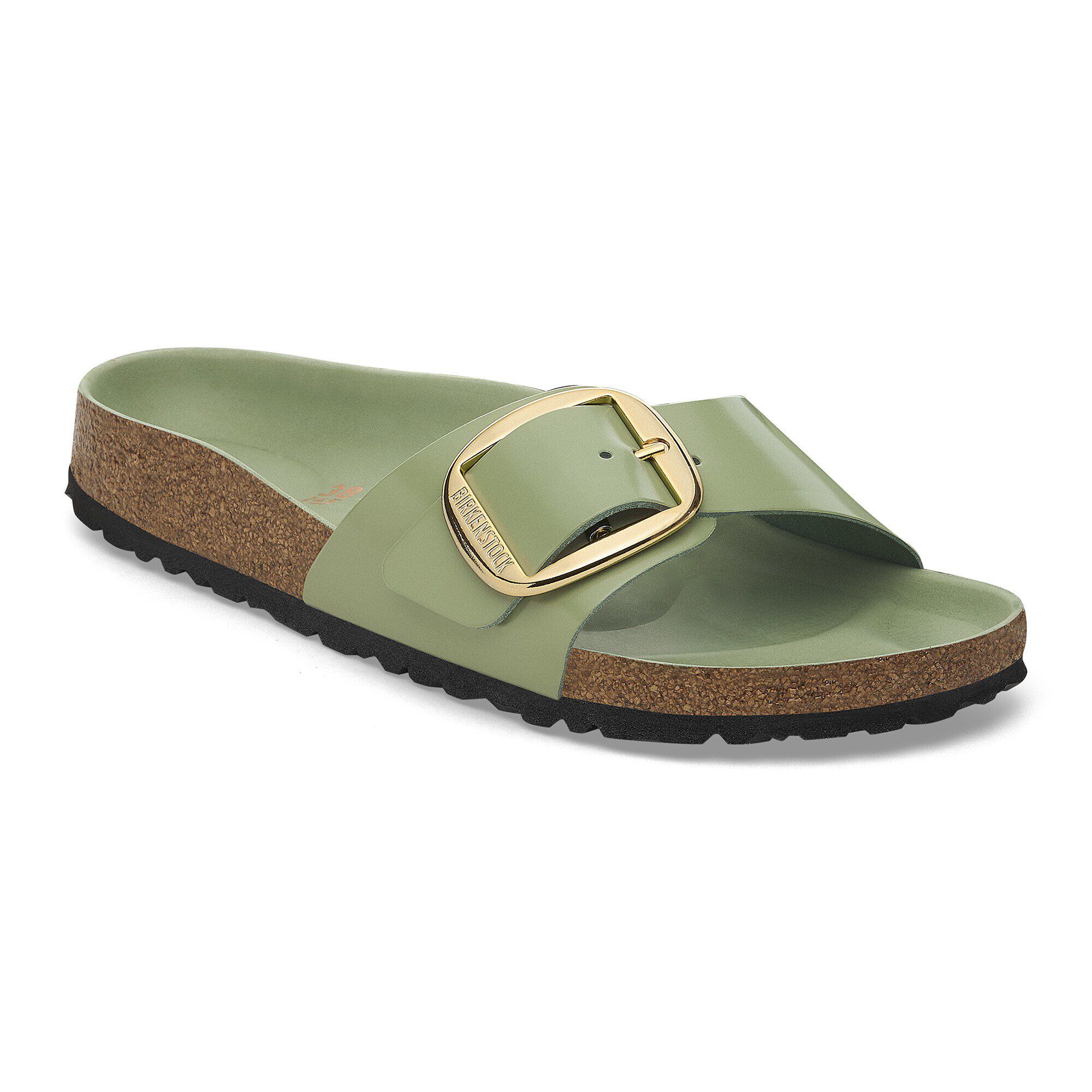 Madrid Big Buckle Natural Leather Patent High-Shine Green Tea